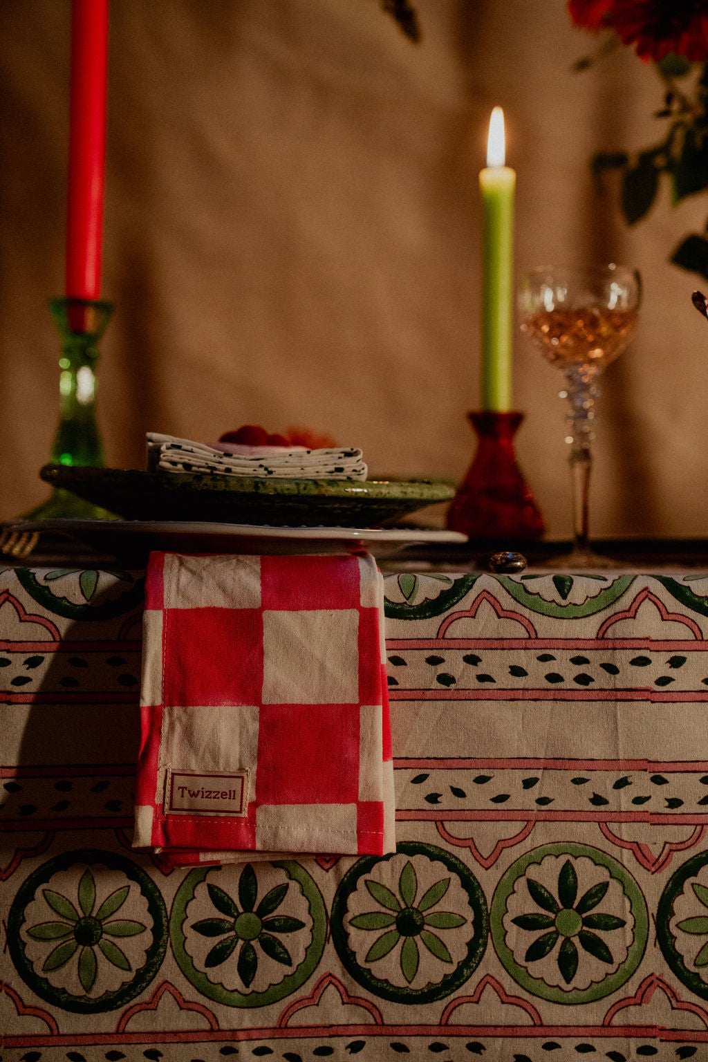 Sicilian Tablecloth - Pink and Green