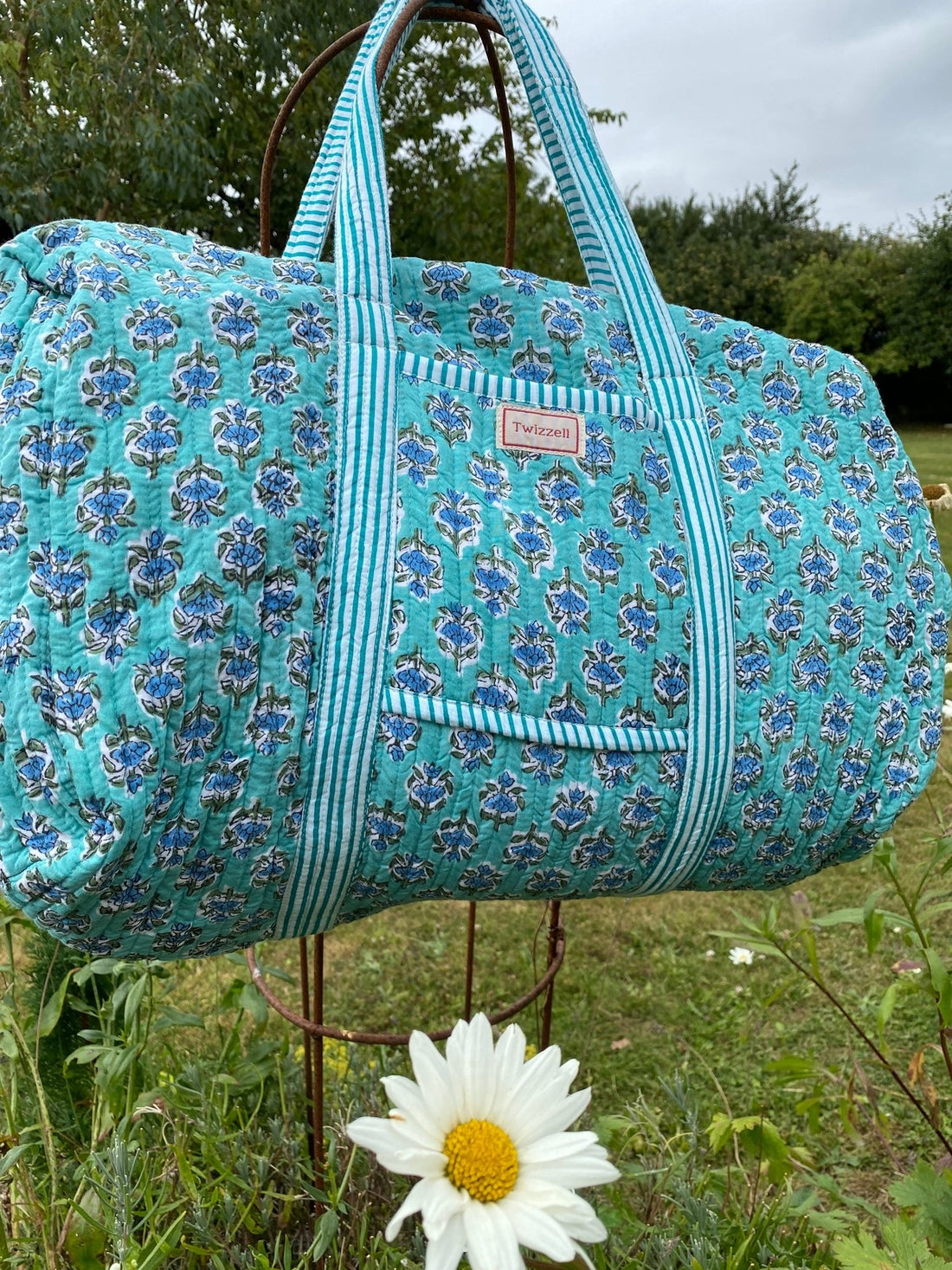 Indian Block Print Weekend Bag - Blue