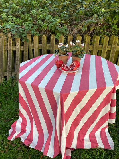 Indian Block Print Tablecloth - Coral Stripe