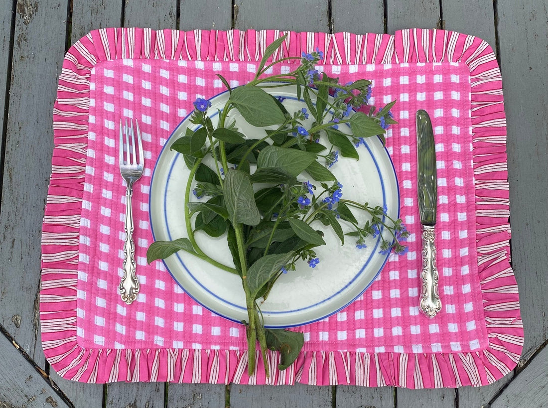 Pink Gingham with Pink Stripe Ruffle Placemat