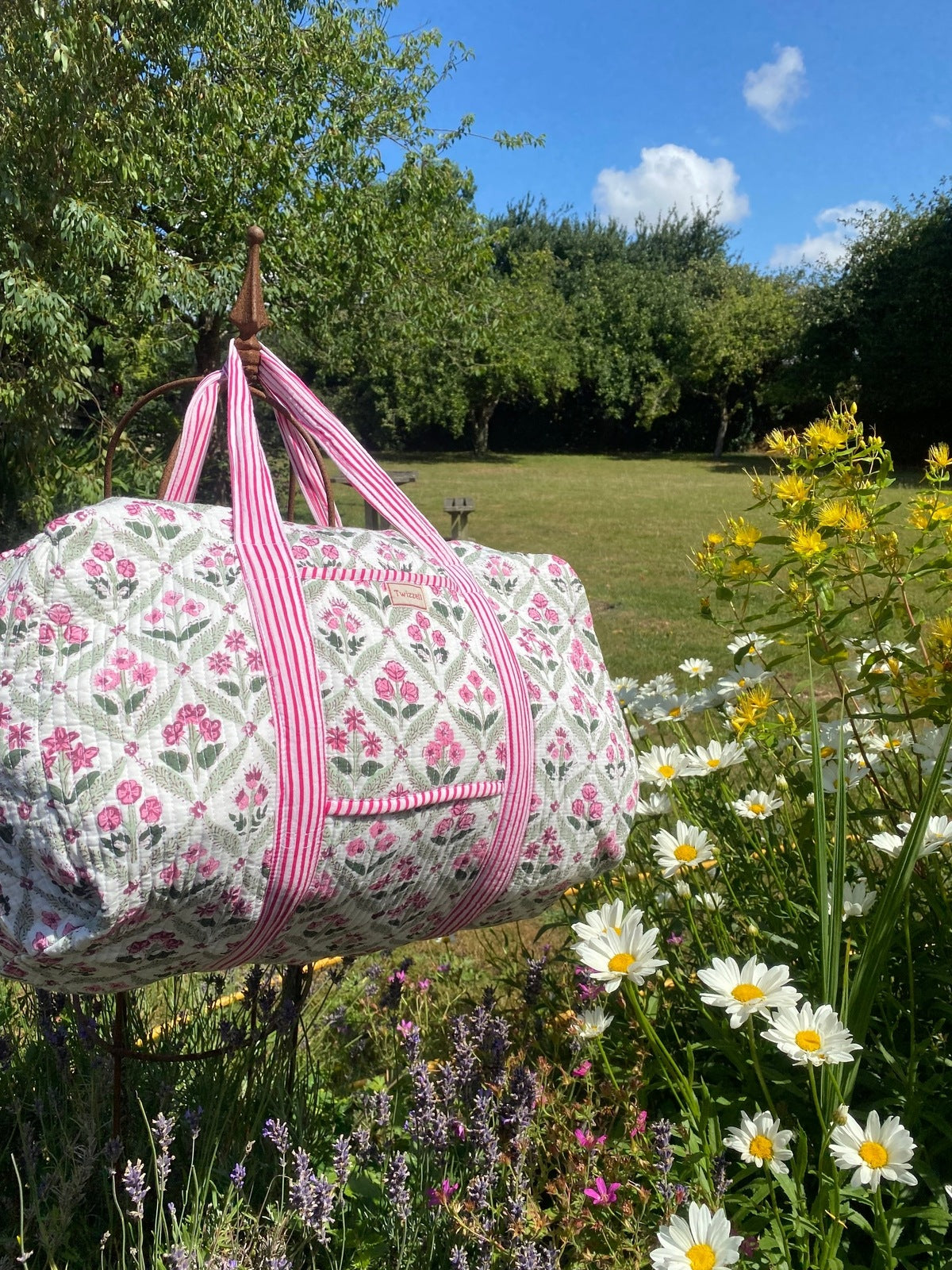 Indian Block Print Weekend Bag - Pink Diamond