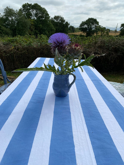 Indian Block Print Tablecloth - Pastel Blue Stripe