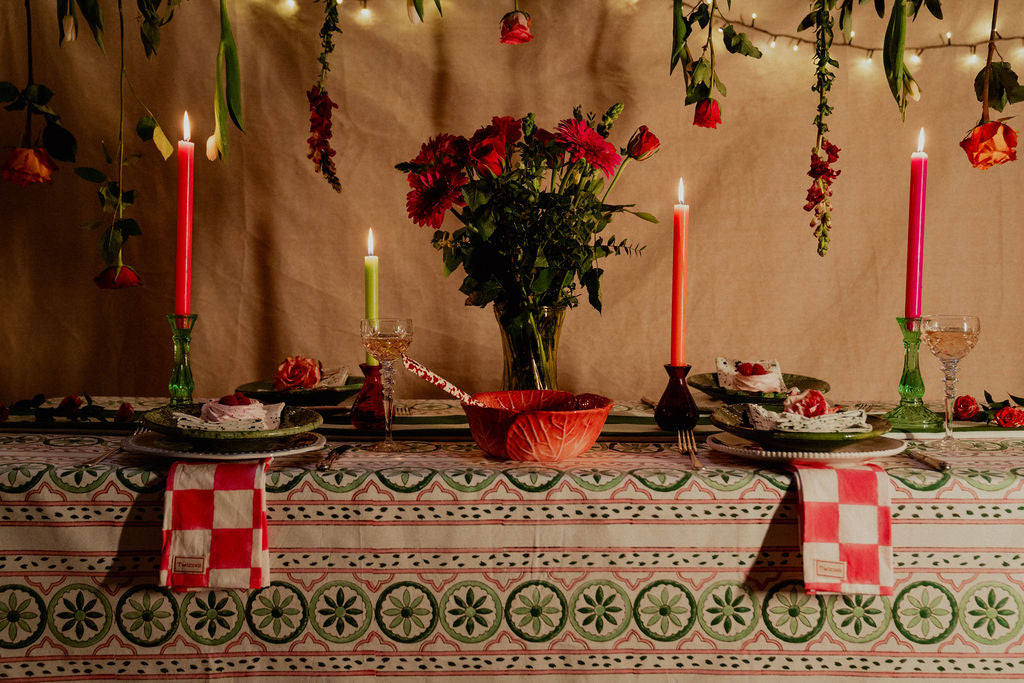 Sicilian Tablecloth - Pink and Green