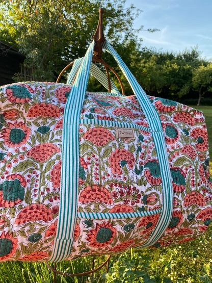 Indian Block Print Weekend Bag - Apricot