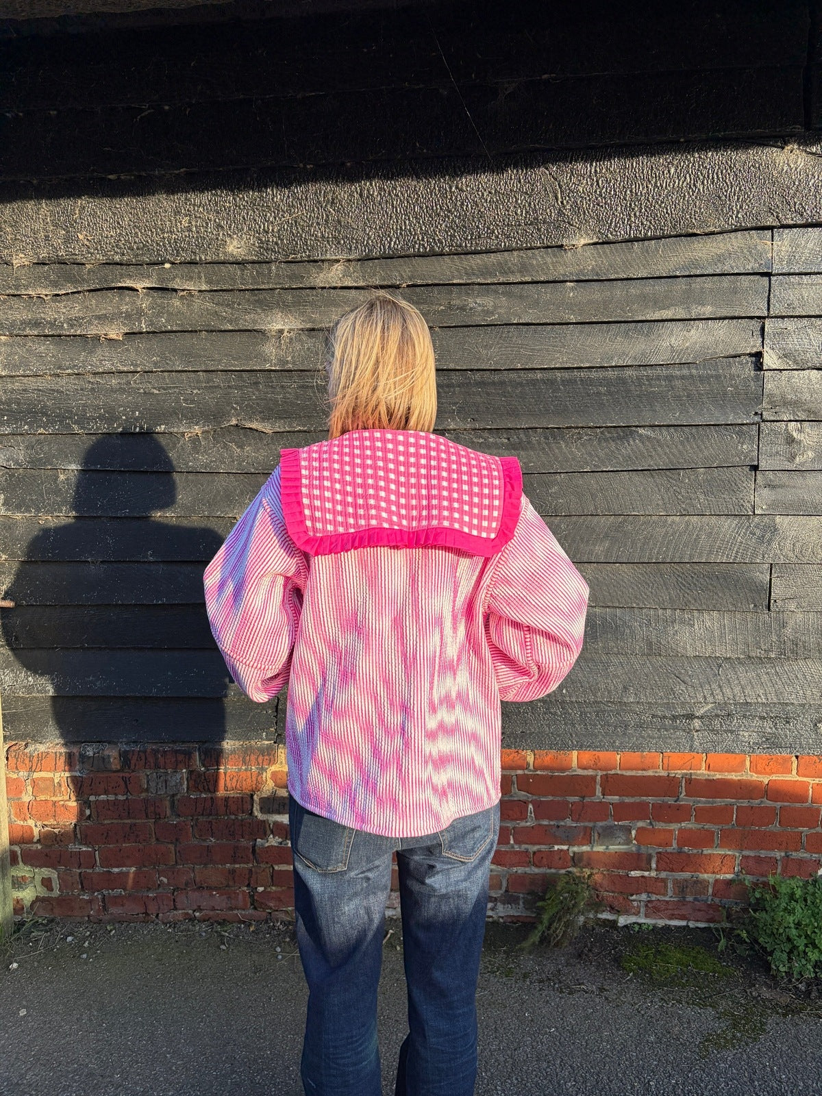 Sailor Collar Reversible Jacket - Pink Gingham