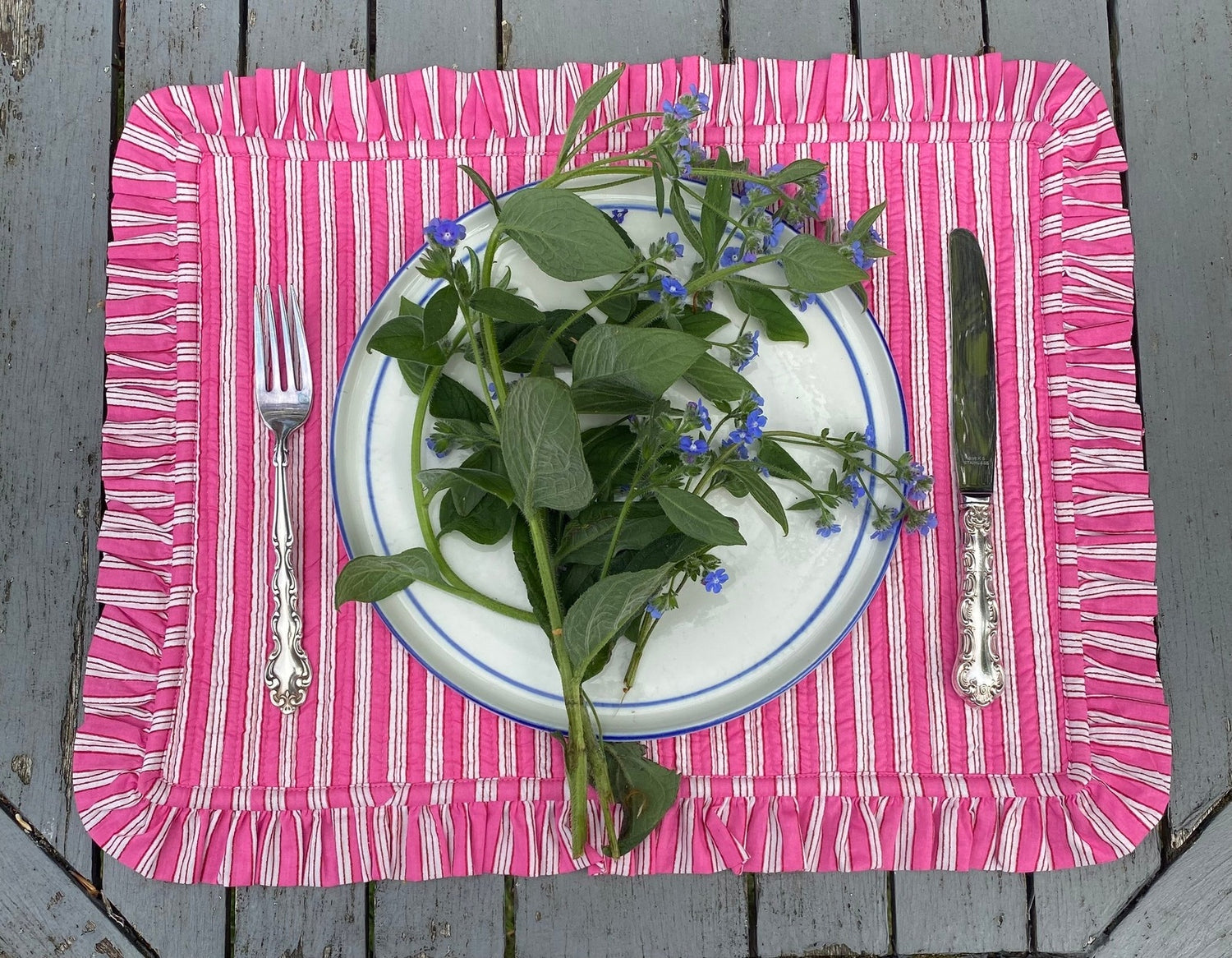 Pink Gingham with Pink Stripe Ruffle Placemat