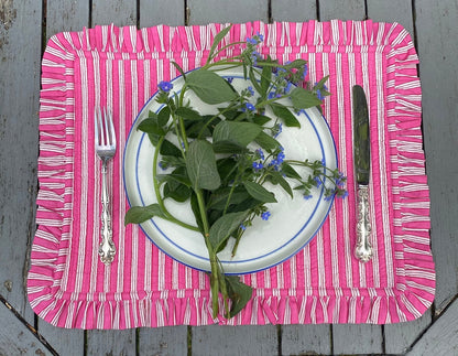 Pink Gingham with Pink Stripe Ruffle Placemat