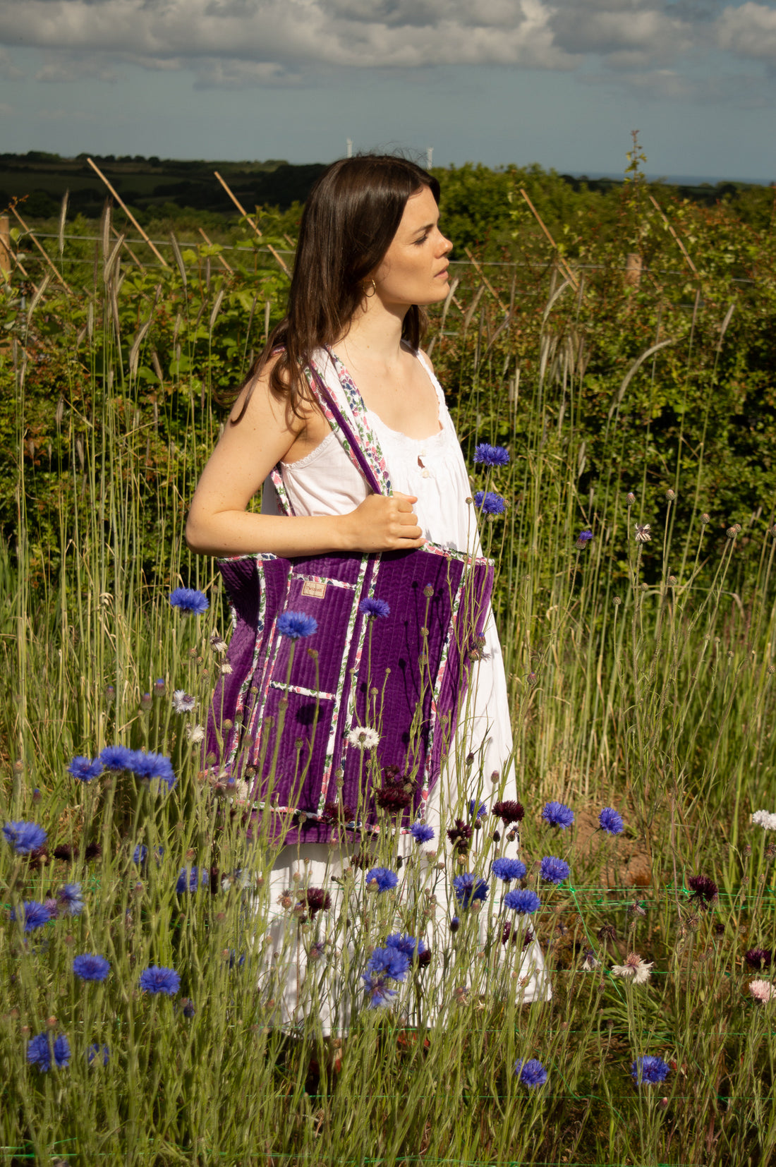 Velvet Reversible Bag - Purple and Peacock Feather