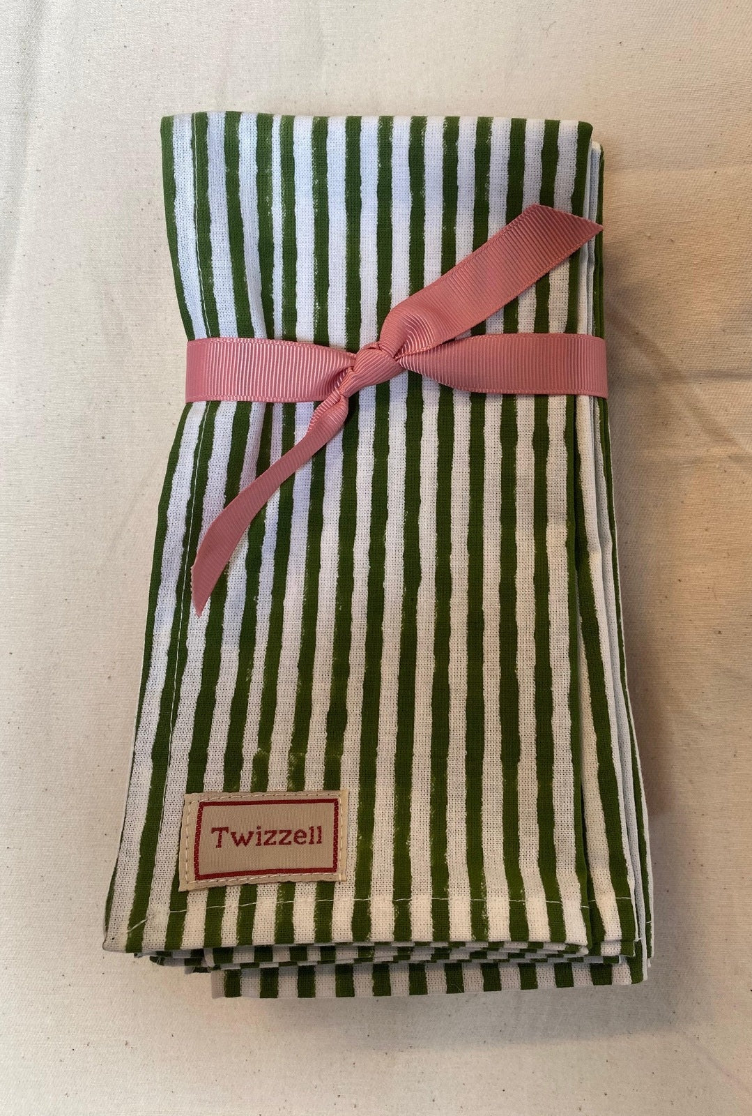 Khaki and White Pinstripe Napkin x 4