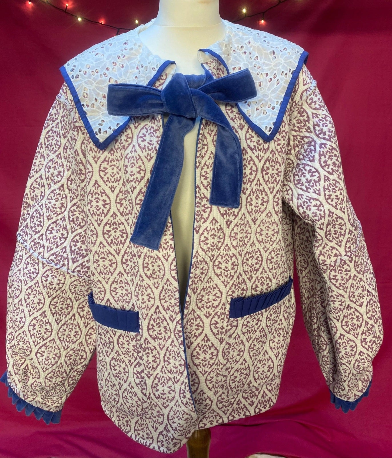 Viola Lace Collar Reversible Jacket - Blue and Mauve
