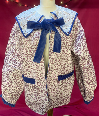 Viola Lace Collar Reversible Jacket - Blue and Mauve