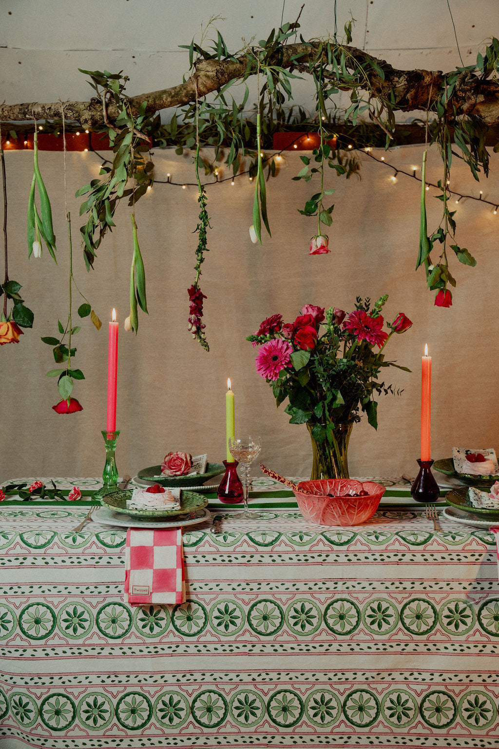 Sicilian Tablecloth - Pink and Green