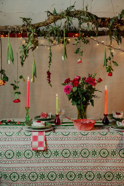 Sicilian Tablecloth - Pink and Green