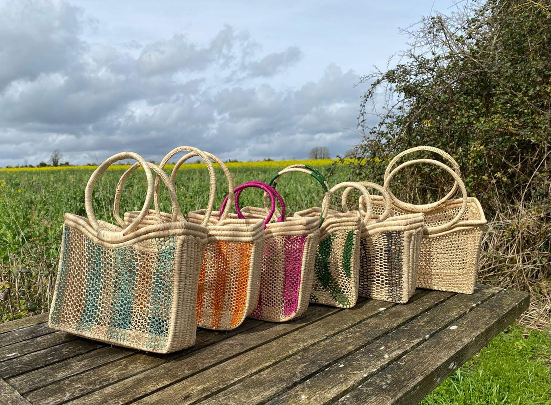 Hand woven raffia basket - pink