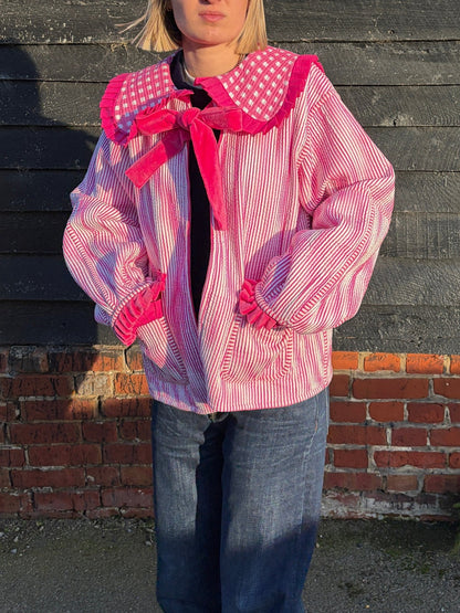 Skye Sailor Collar Reversible Jacket - Pink Gingham