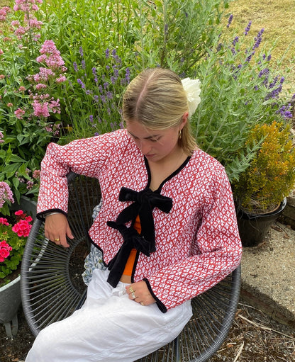 Reversible Jacket - Red/Black Stripe with black velvet trim