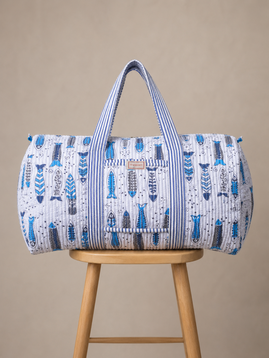 Indian Block Print Weekend Bag - Blue Fish Spritz