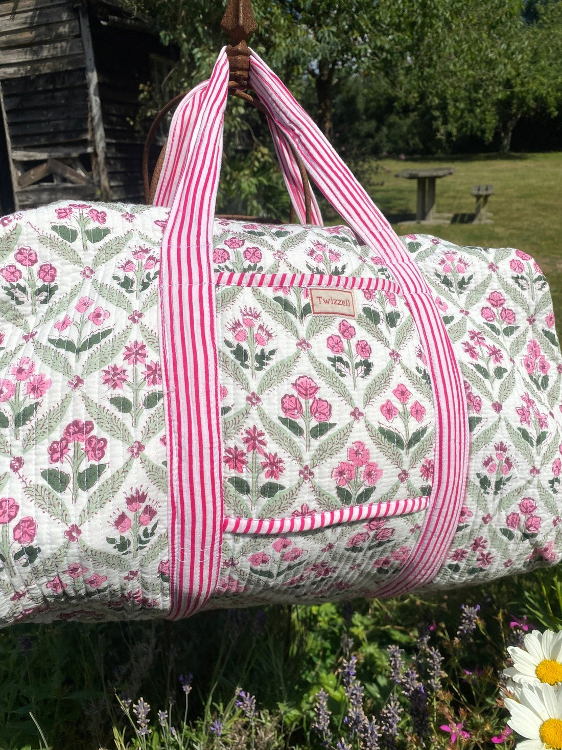 Indian Block Print Weekend Bag - Pink Diamond