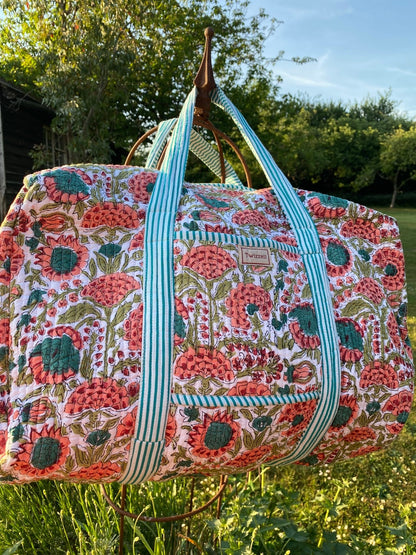 Indian Block Print Weekend Bag - Apricot