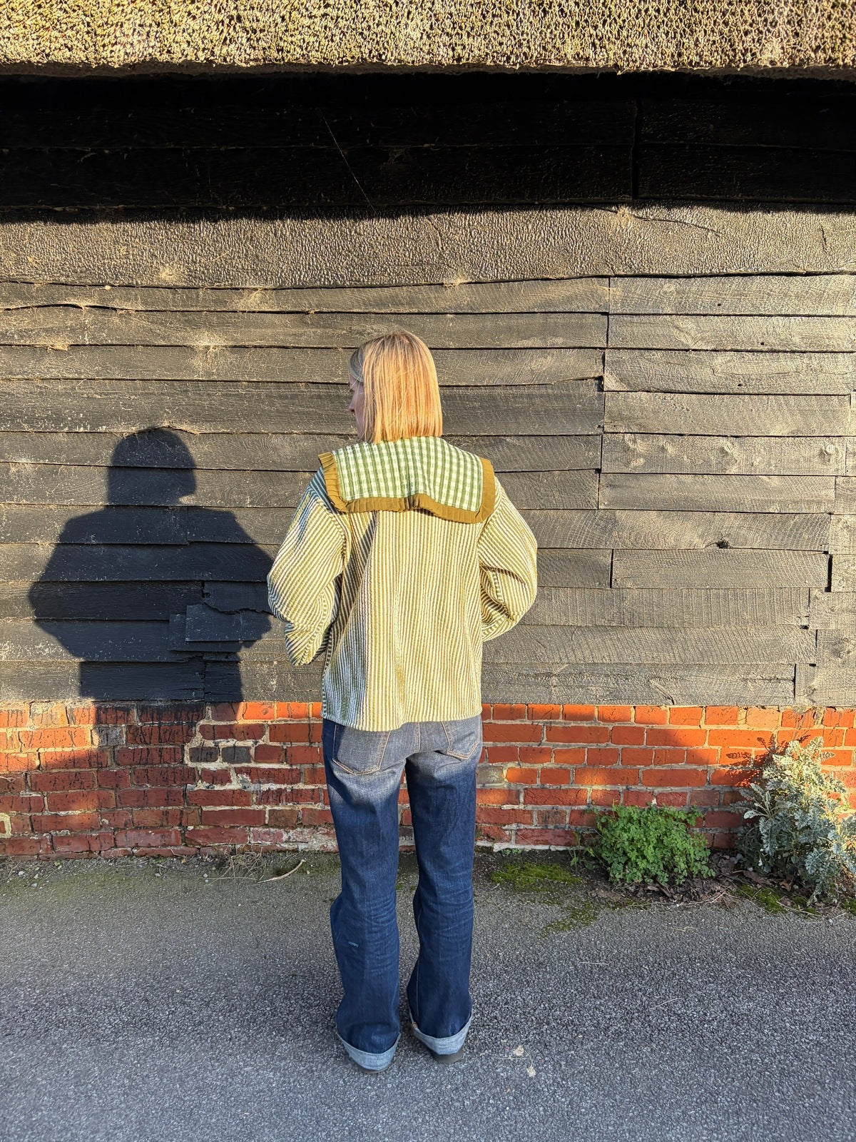 Sailor Collar Reversible Jacket - Green Gingham
