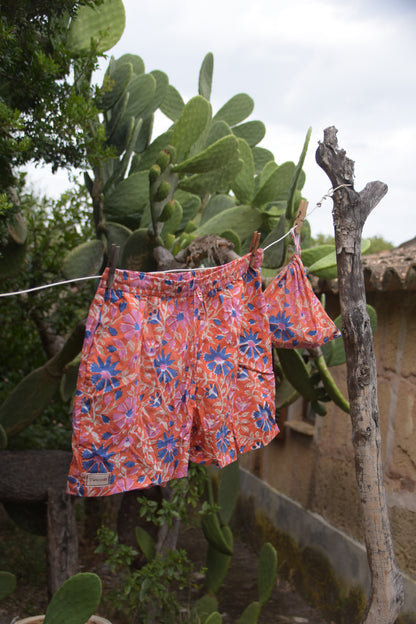 Unisex Indian Block Print Shorts - Peach