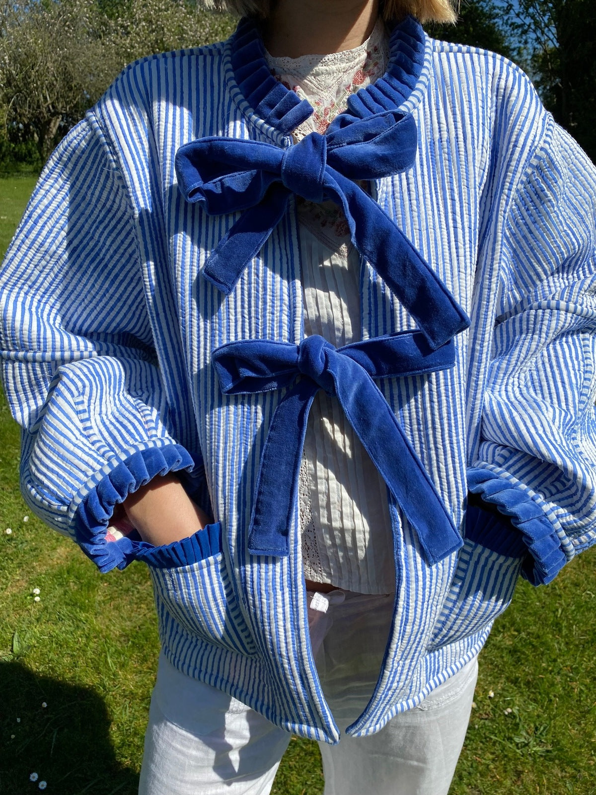 Liv Reversible Jacket - Pink and Cream Stripe with Blue and White Stripe Reverse