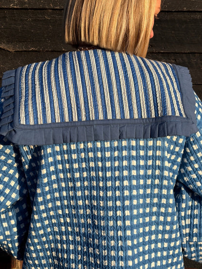 Sailor Collar Reversible Jacket - Blue Gingham