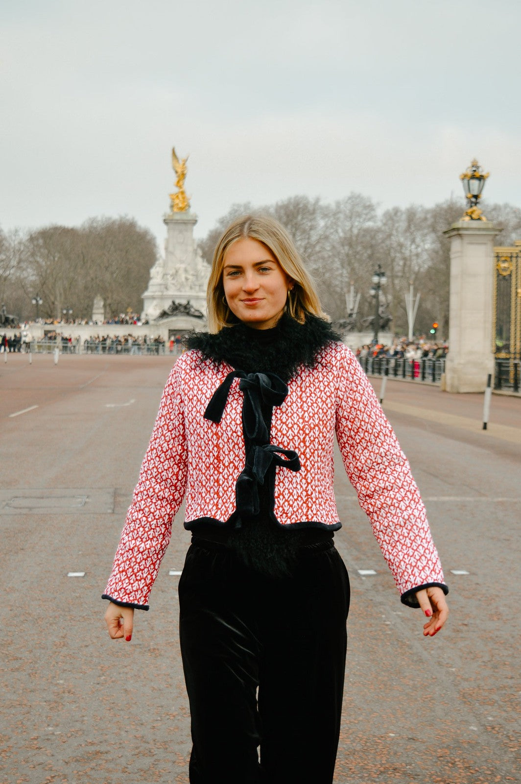 Reversible Jacket - Red/Black Stripe with black velvet trim