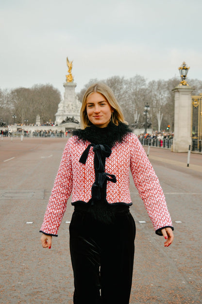 Reversible Jacket - Red/Black Stripe with black velvet trim