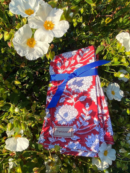 Indian Block Print Napkins Set of 4 - Red and White