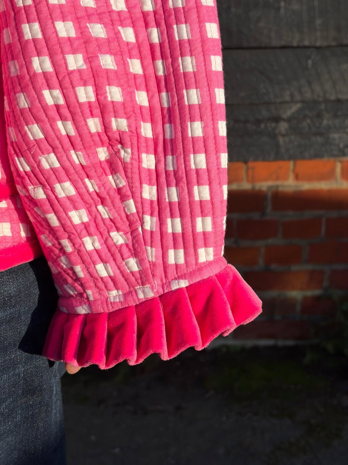 Sailor Collar Reversible Jacket - Pink Gingham