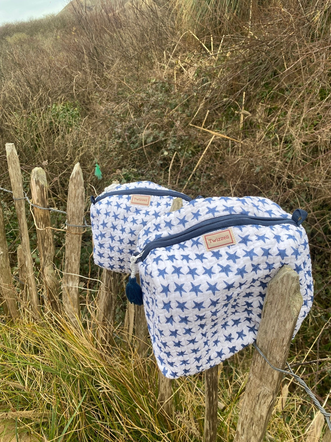 Quilted Wash Bag - Blue Stars