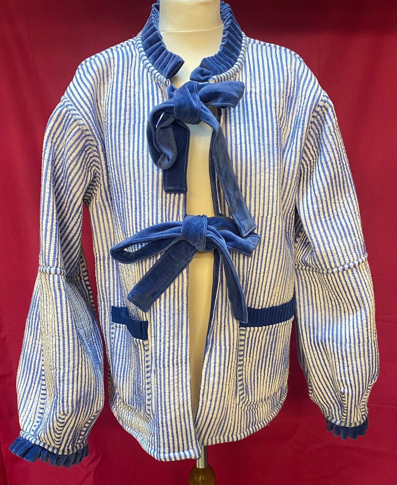 Liv Reversible Jacket - Pink and Cream Stripe with Blue and White Stripe Reverse