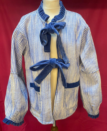 Liv Reversible Jacket - Pink and Cream Stripe with Blue and White Stripe Reverse