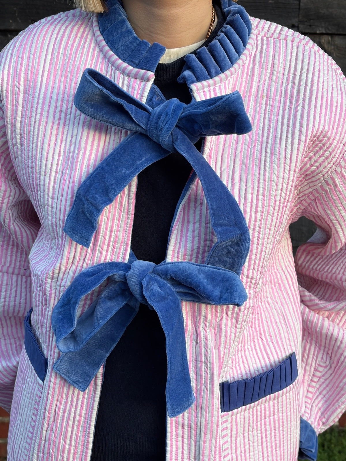 Reversible Jacket - Patchwork with Pink Stripe