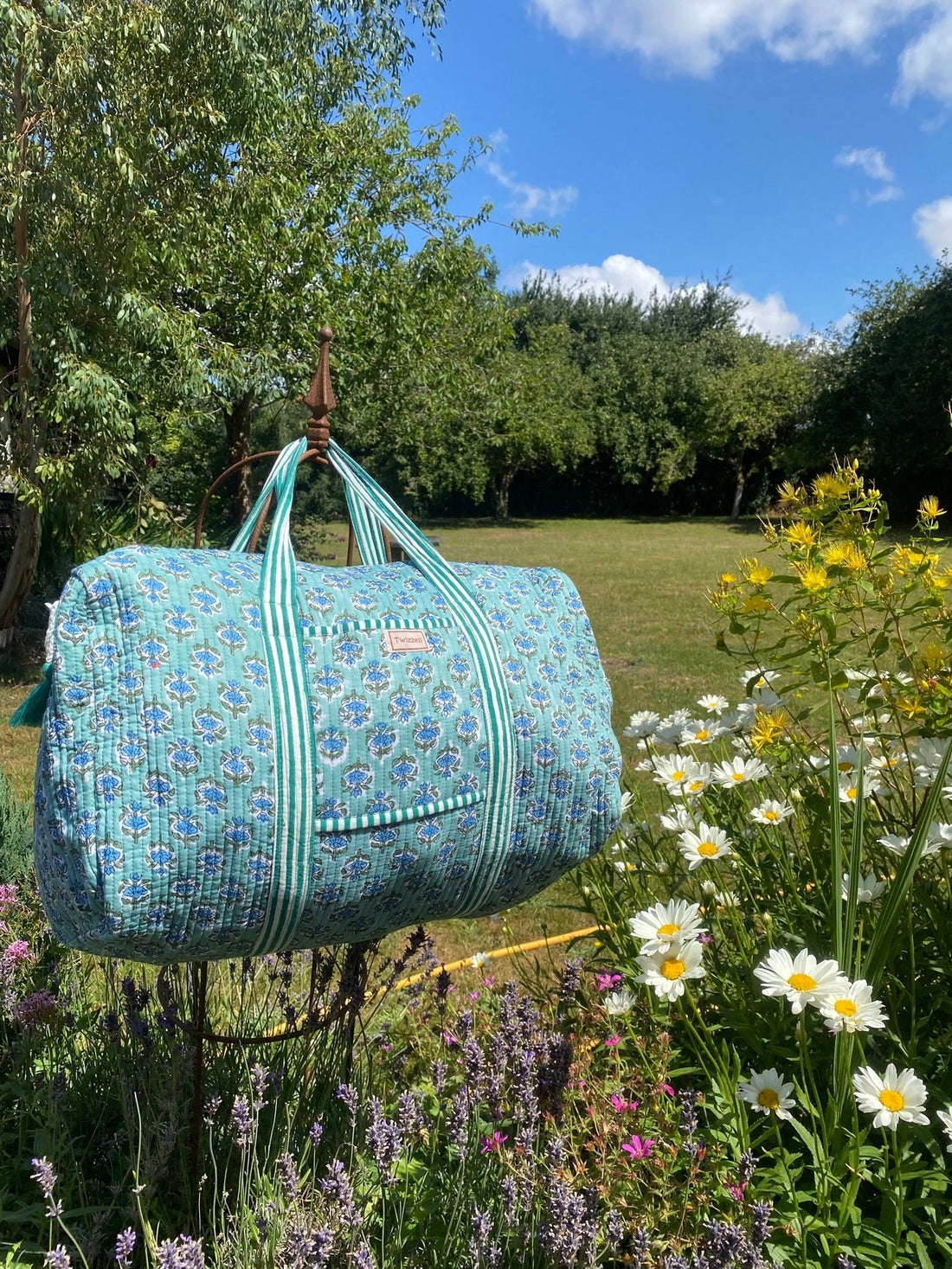 Indian Block Print Weekend Bag - Blue