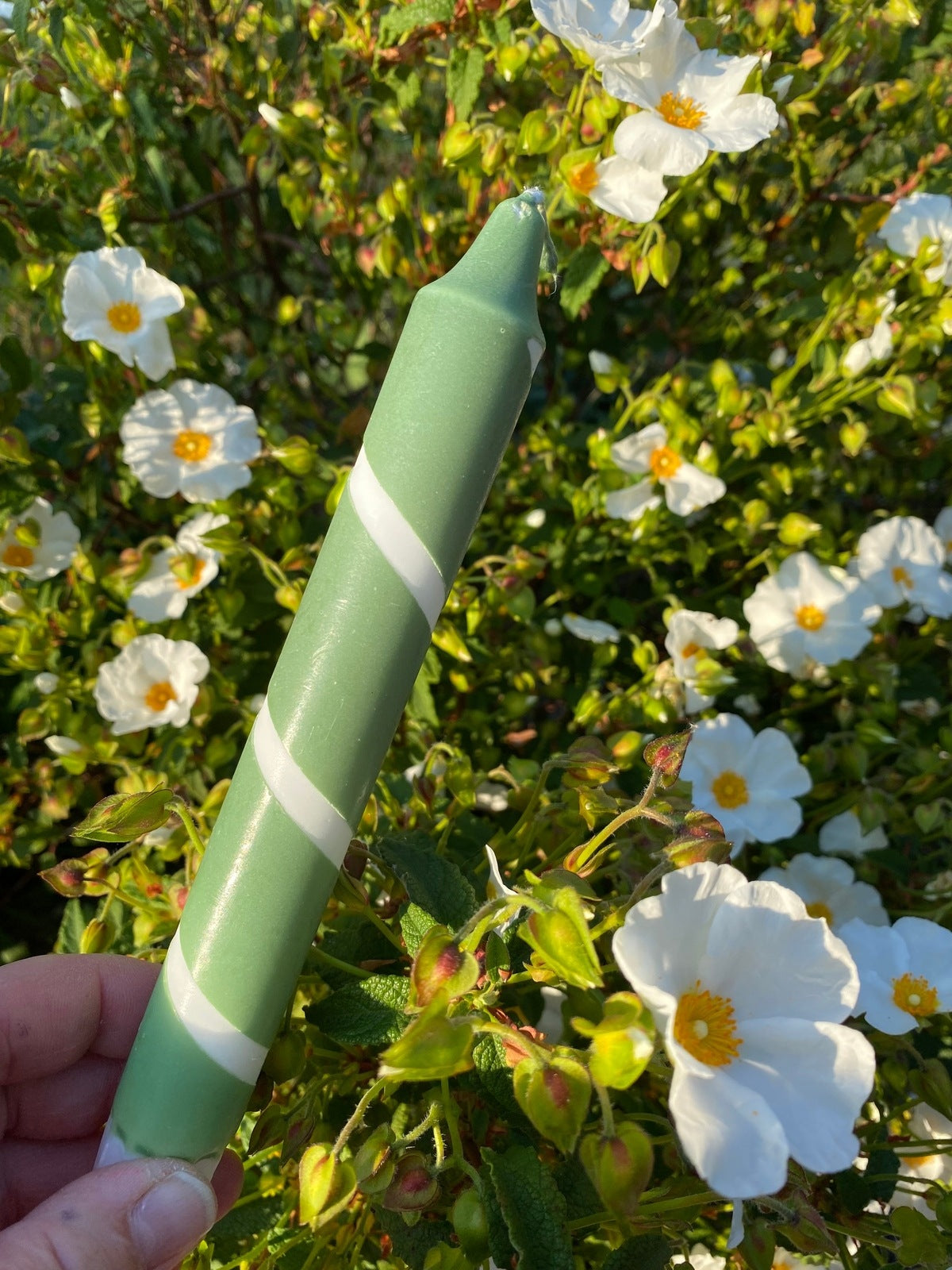 Green and White Spiral Candle