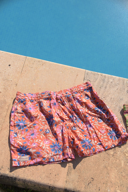Unisex Indian Block Print Shorts - Peach