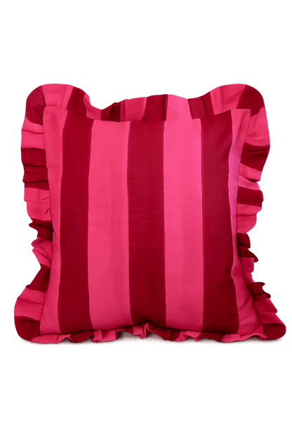 Ruffle Linen Cushion Cover - Red/Pink