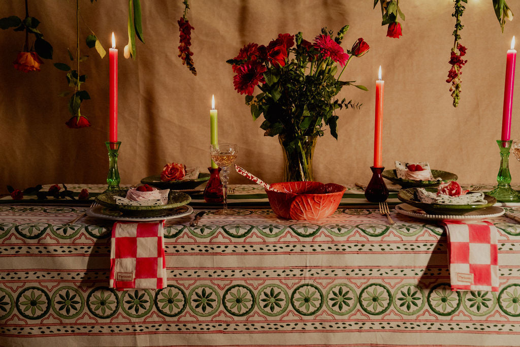 Sicilian Tablecloth - Pink and Green