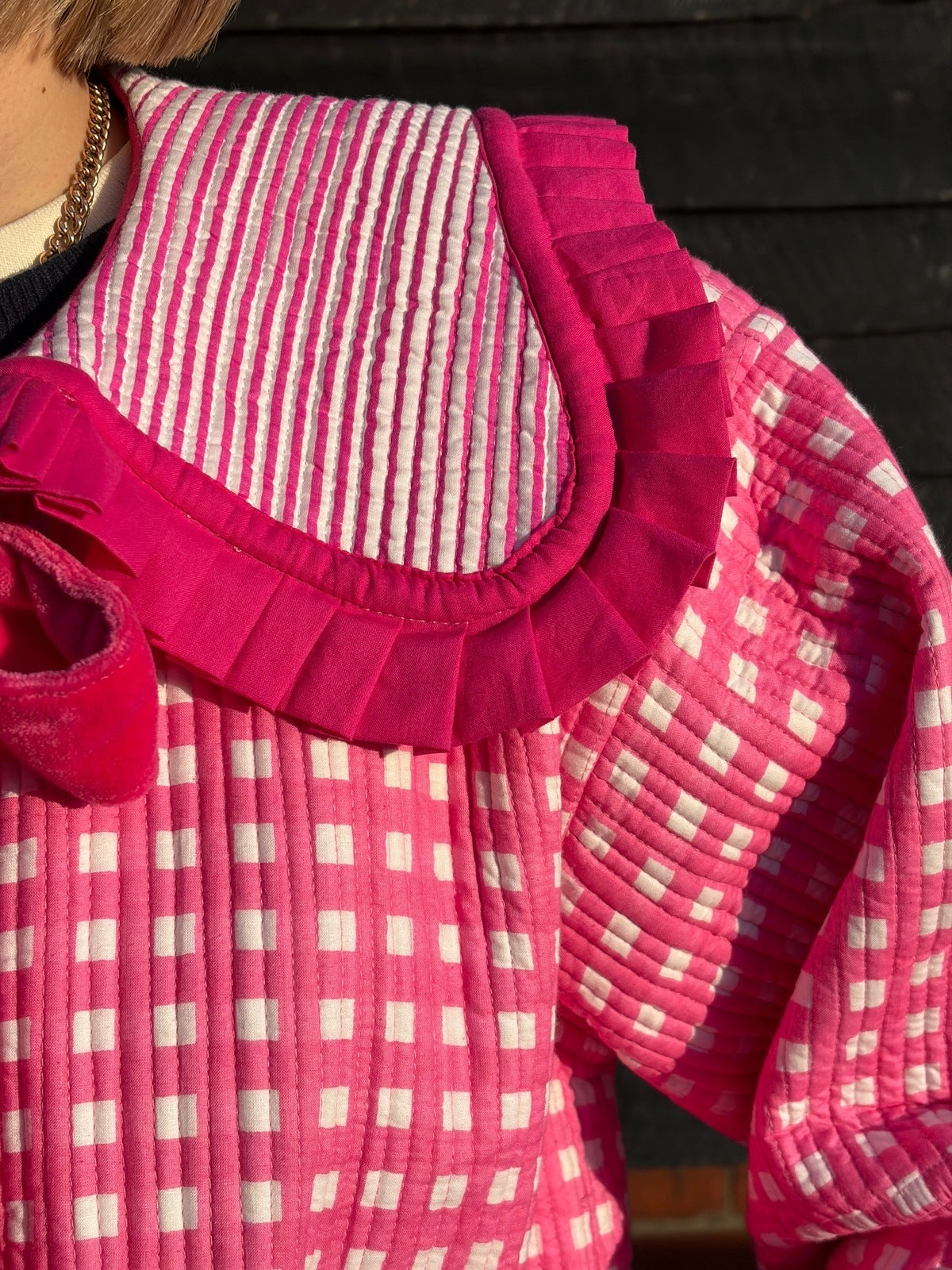 Sailor Collar Reversible Jacket - Pink Gingham
