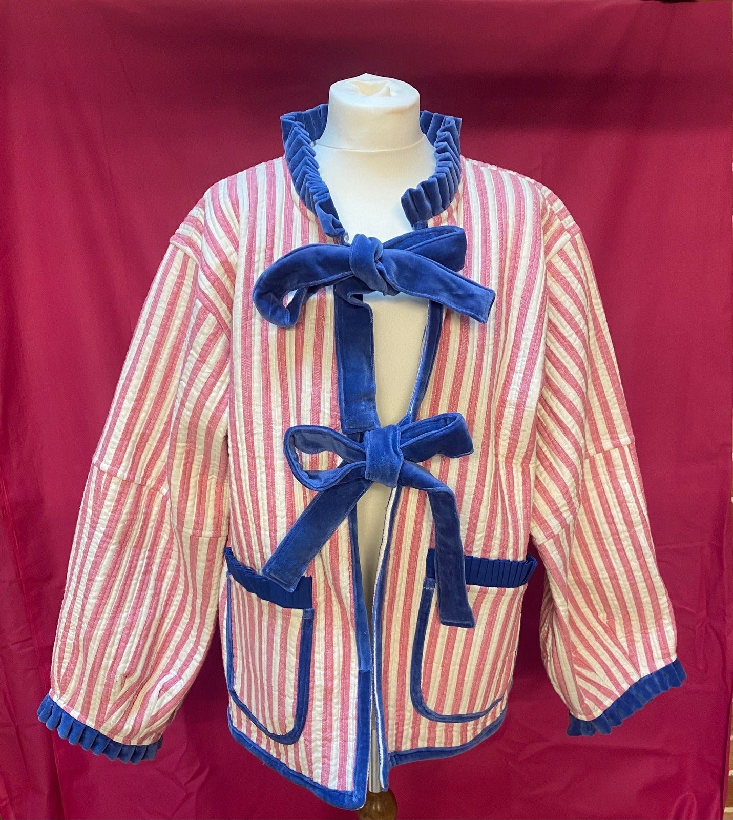 Liv Reversible Jacket - Pink and Cream Stripe with Blue and White Stripe Reverse