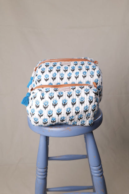 Quilted Wash Bag - Mini Blue
