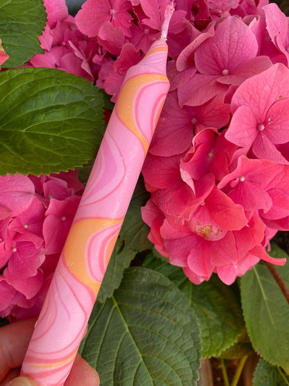 Pink and Orange Marble Candle