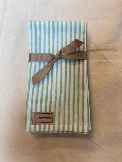 Sage &amp; White Pinstripe Napkin x 4