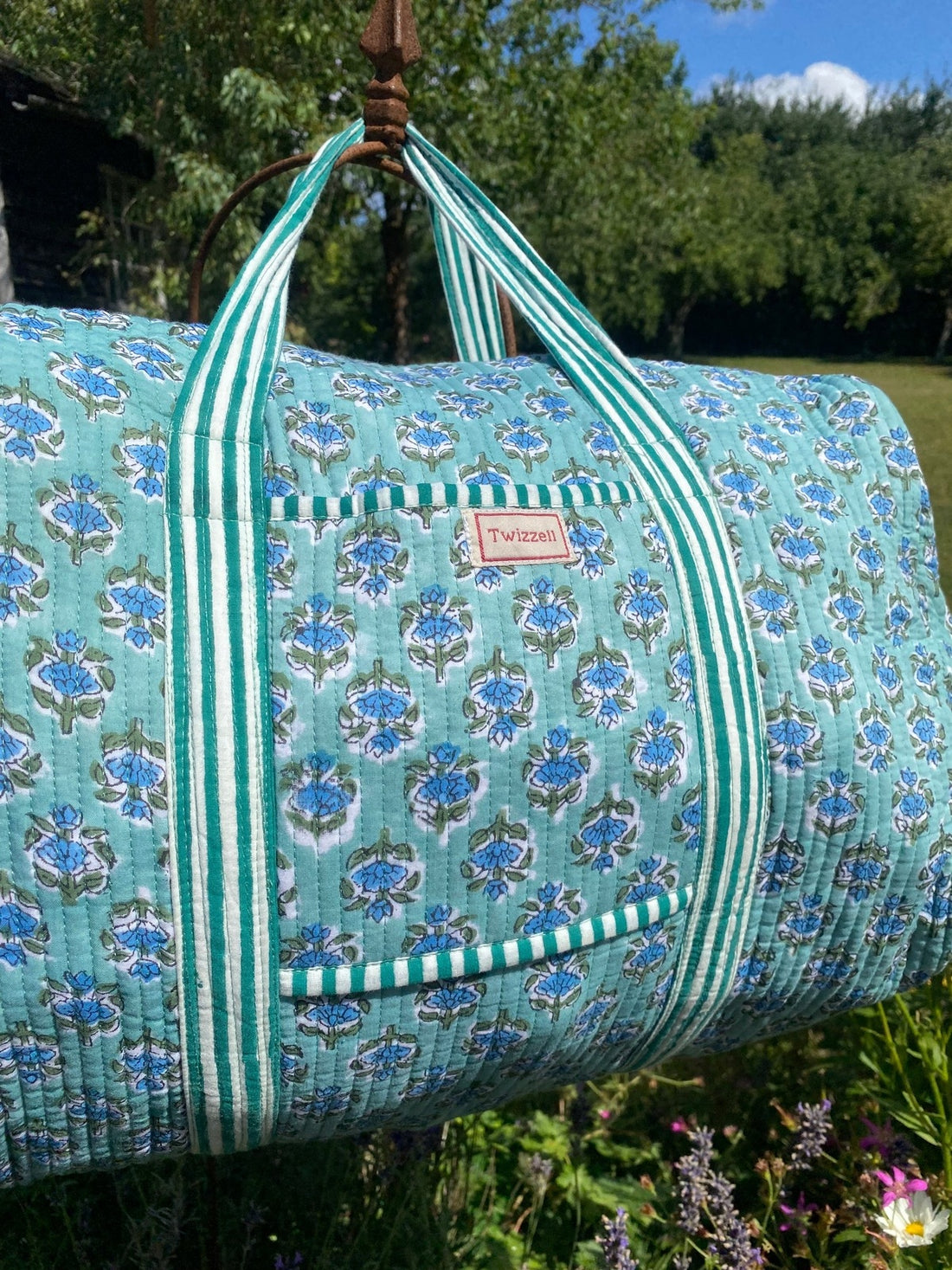 Indian Block Print Weekend Bag - Blue