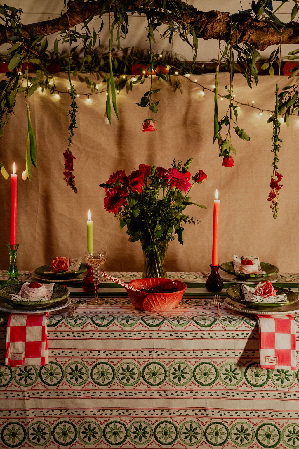 Sicilian Tablecloth - Pink and Green
