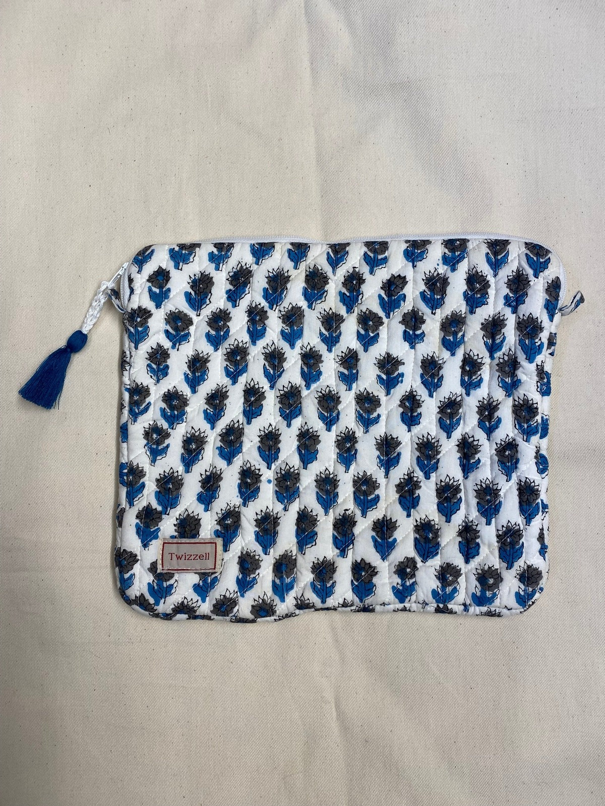 Indian Block Print Laptop Pouch - Mini Blue