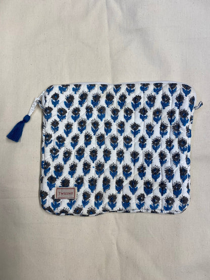 Indian Block Print Laptop Pouch - Mini Blue