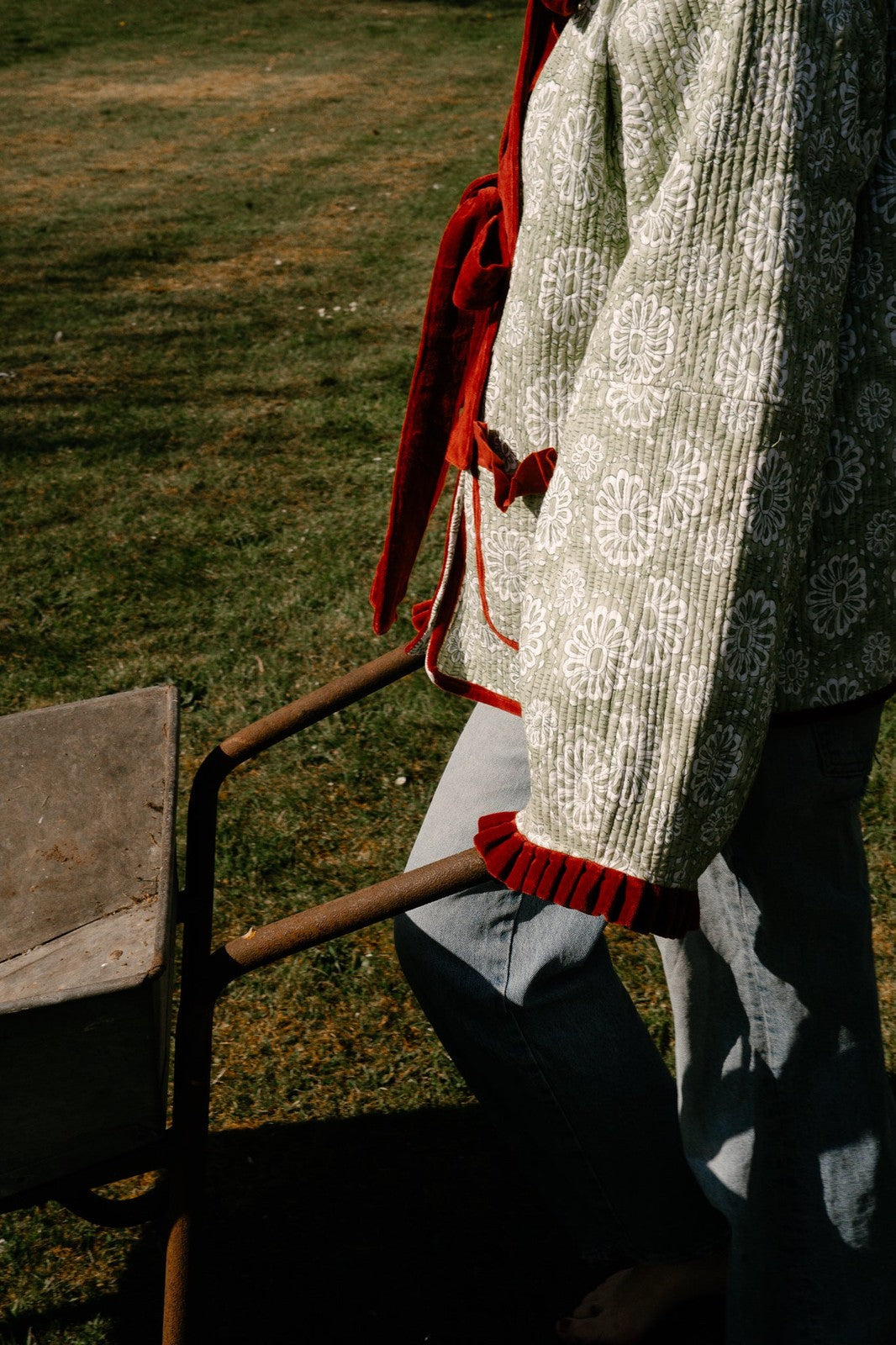 Reversible Jacket - Rust Velvet and Green Cotton Reverse